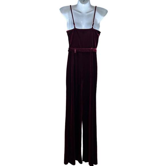 Forever 21 Jumpsuit M Burgundy Red Velvet Strappy Pants Belted Witchygoth Girly - Picture 4 of 7